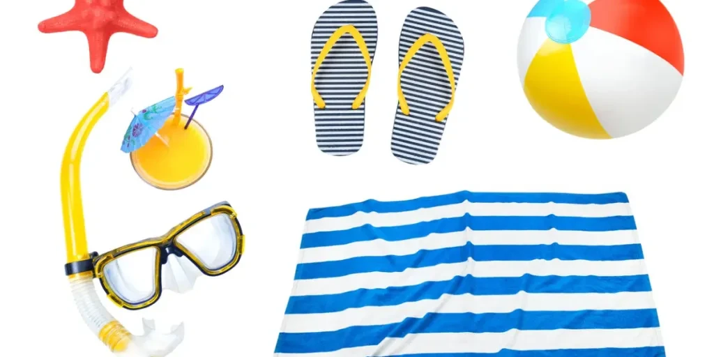 Summer objects collage,beach items set isolated