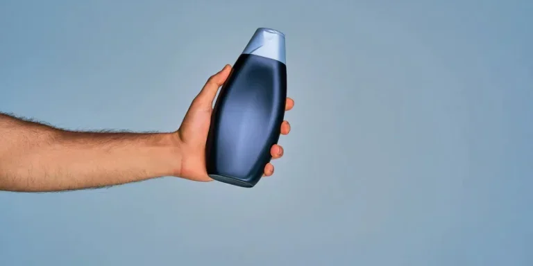 Tanned male hand in focus with conditioner