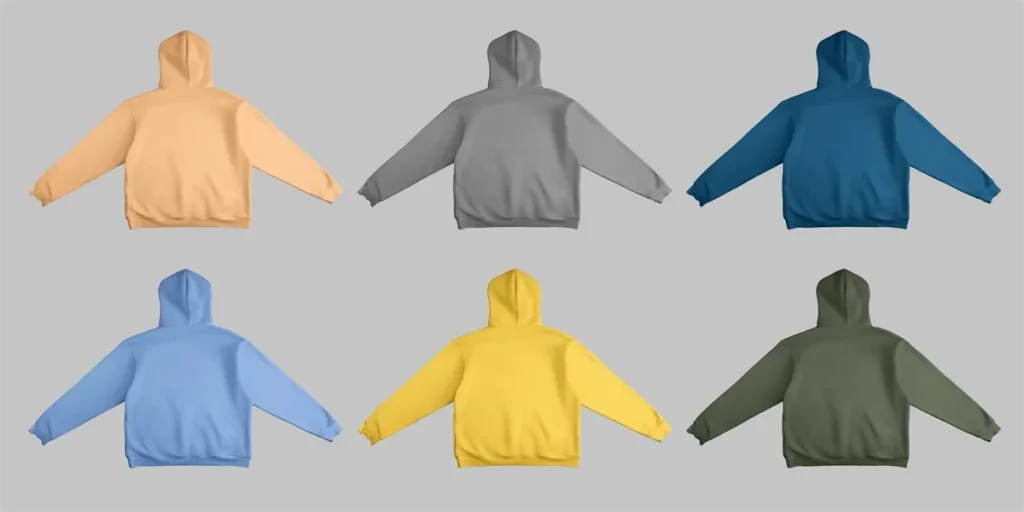 Template of colorful unfolded hoodies oversize