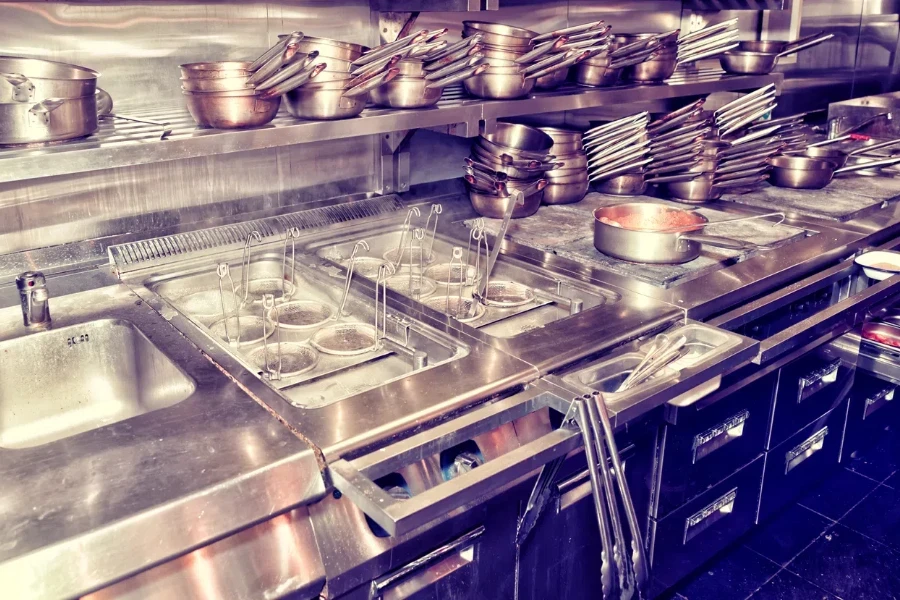 Typical kitchen of a restaurant shot in operation, toned image