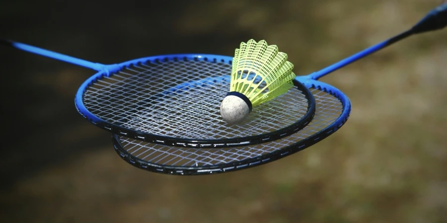 a badminton racket and a tennis ball on a racket