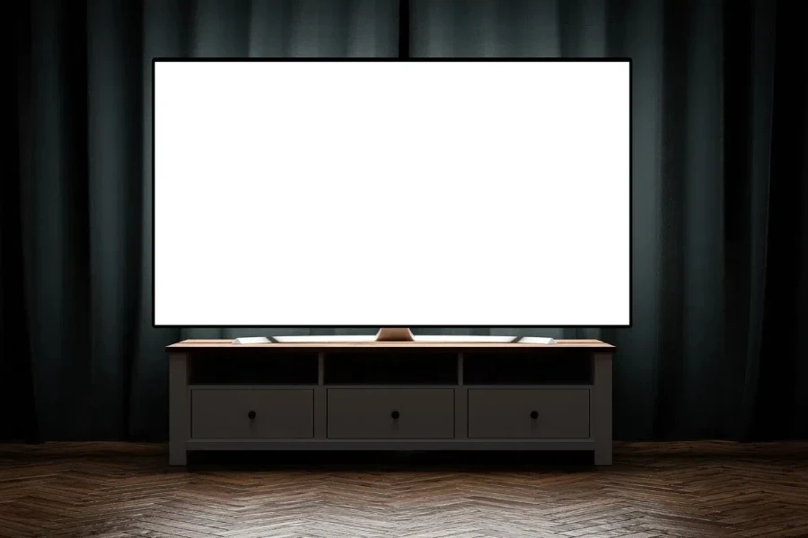 A TV with a white screen on a stand