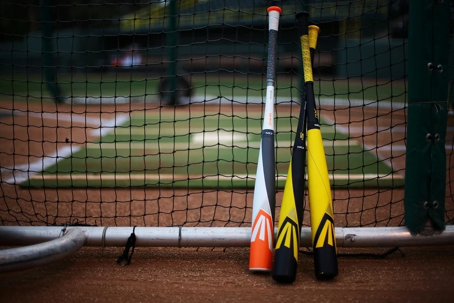 bat lined up against a net