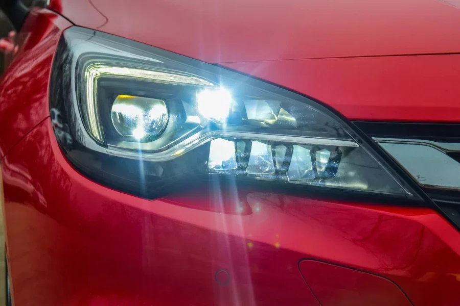 Close-up photo of matrix LED headlights