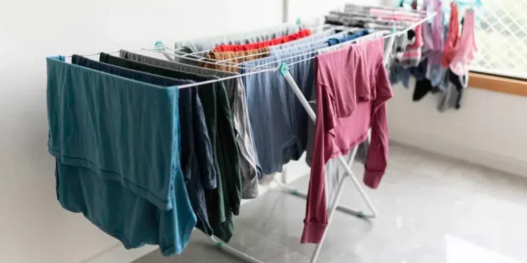 Clothes drying on a foldable drying rack