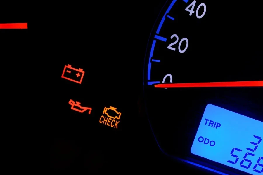 Illuminated dashboard with check engine light