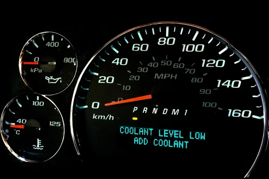 Instrument cluster showing low coolant