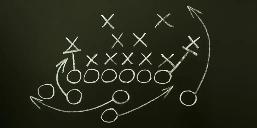 merican football strategy on blackboard, vignette illustration added