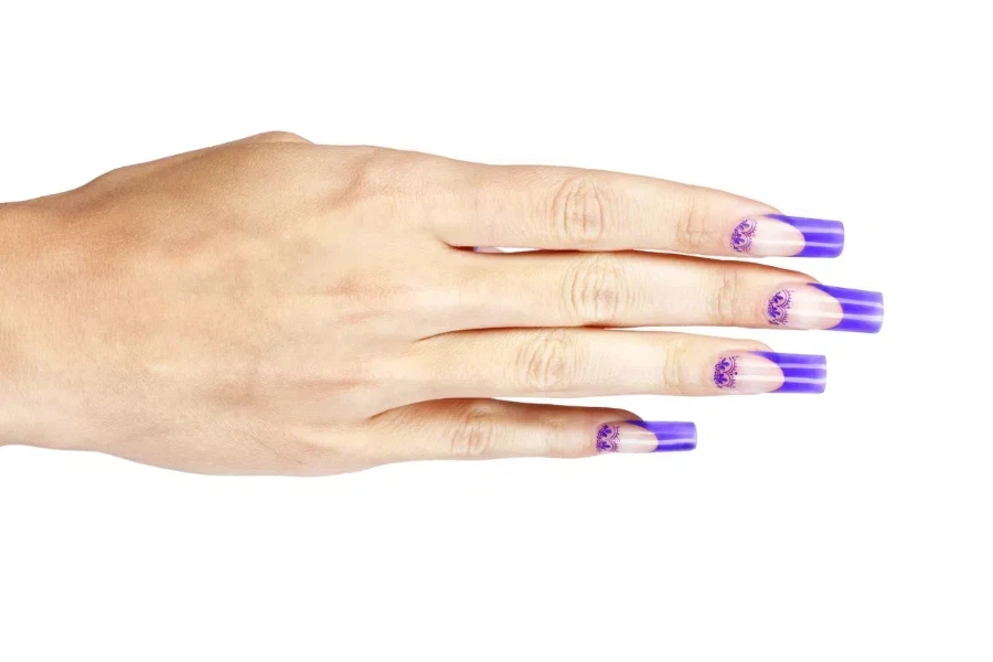 Modern French tip coffin nail shape in purple