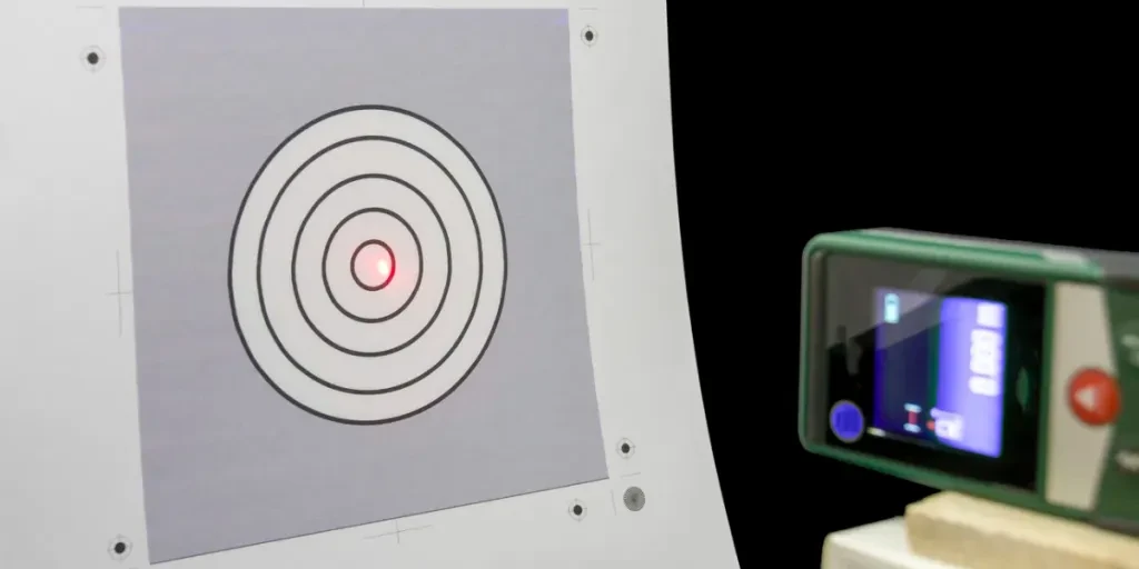 printed target with the red point of a laser beam of a range finder at the center