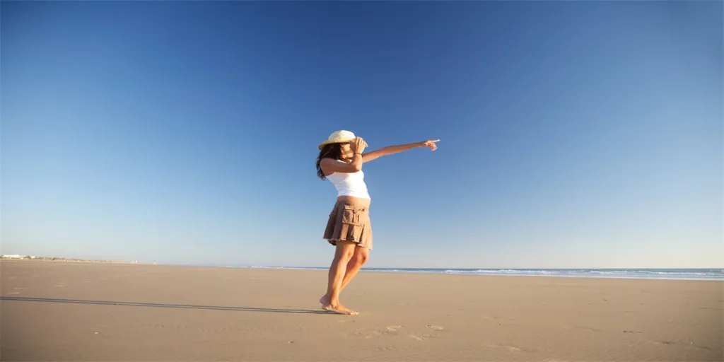 woman at Conil Beach in Cadiz Andalusia Spain