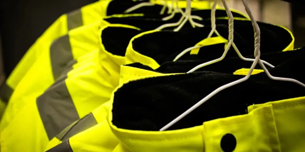 yellow safety fluorescent jackets hanged up