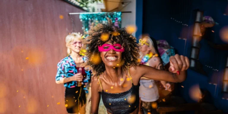 A beautiful woman wearing sequined going out top