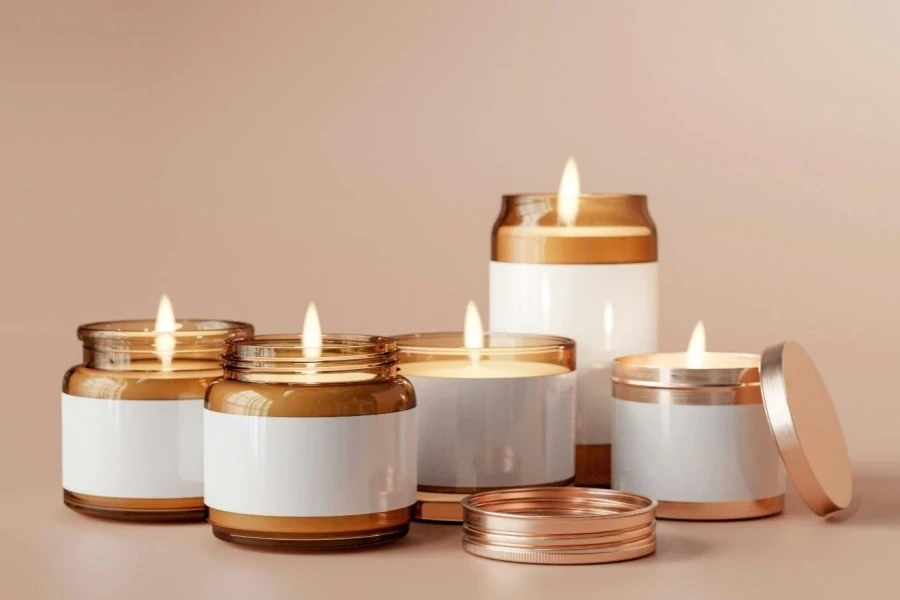 A group of candles with lit candles