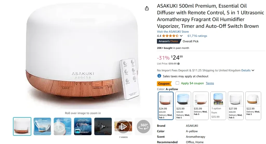 ASAKUKI 500ml Premium Essential Oil Diffuser