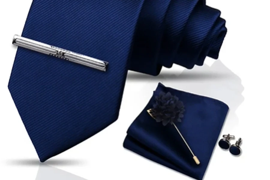 Baby Blue Tie, Pocket Square, Cufflinks & Brooch Set