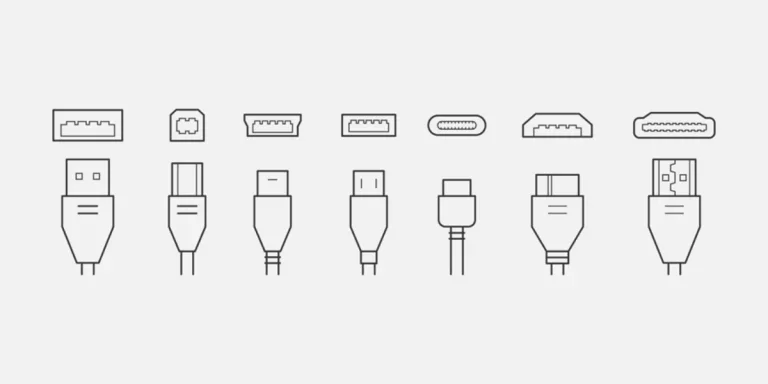 Cable connectors and plugs line icons set
