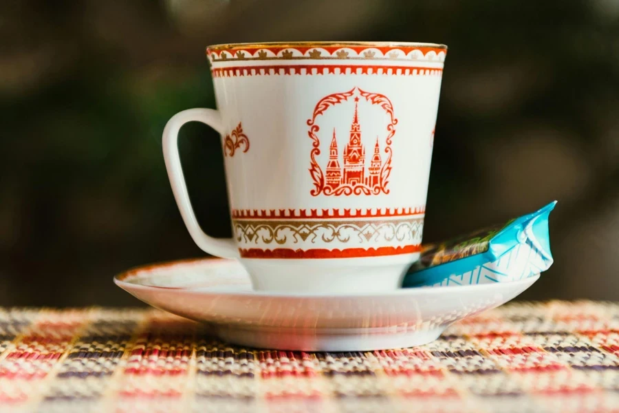 Ceramic tea cup with detailed art