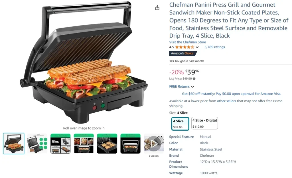 Chefman Panini Press Grill and Gourmet Sandwich Maker