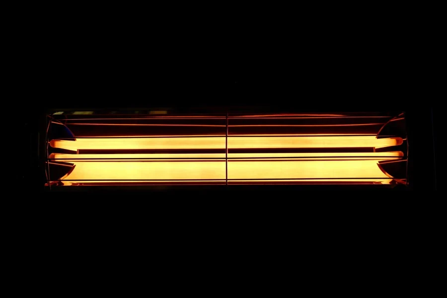 Close-up of a heater in the dark