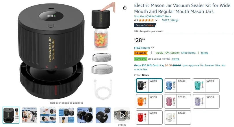 Electric Mason Jar Vacuum Sealer Kit for Wide Mouth