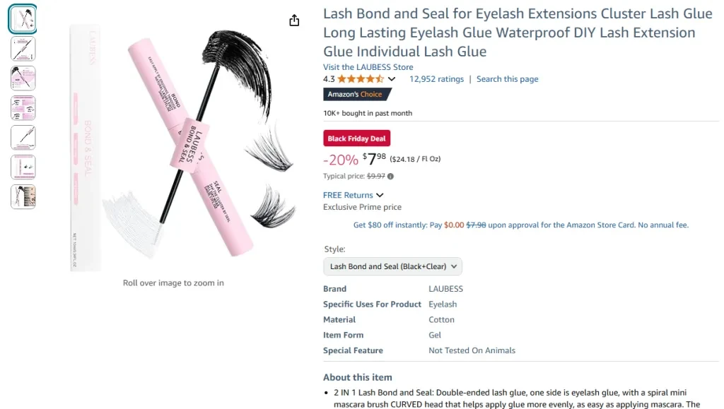 Lash Bond and Seal for Eyelash Extensions Cluster