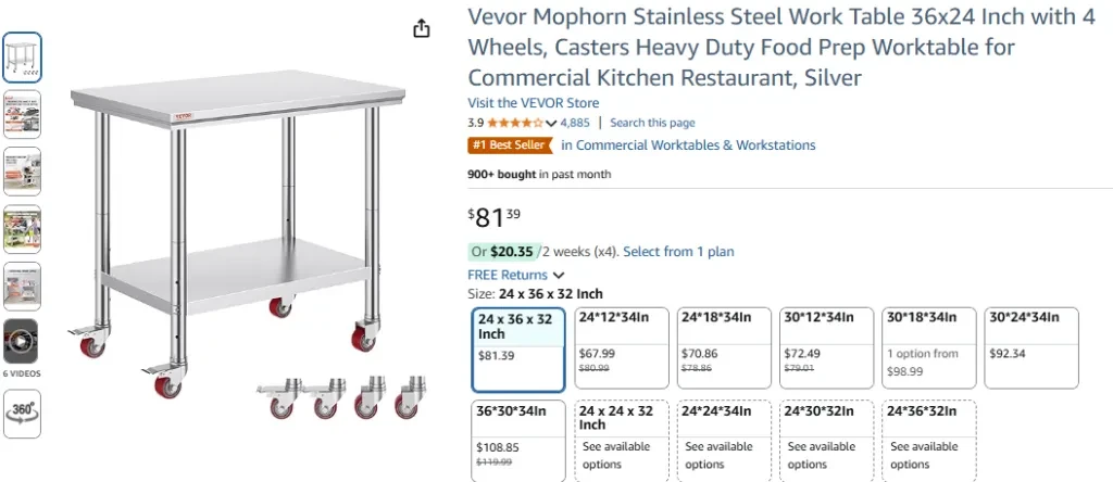 Mophorn Stainless Steel Worktable with Casters