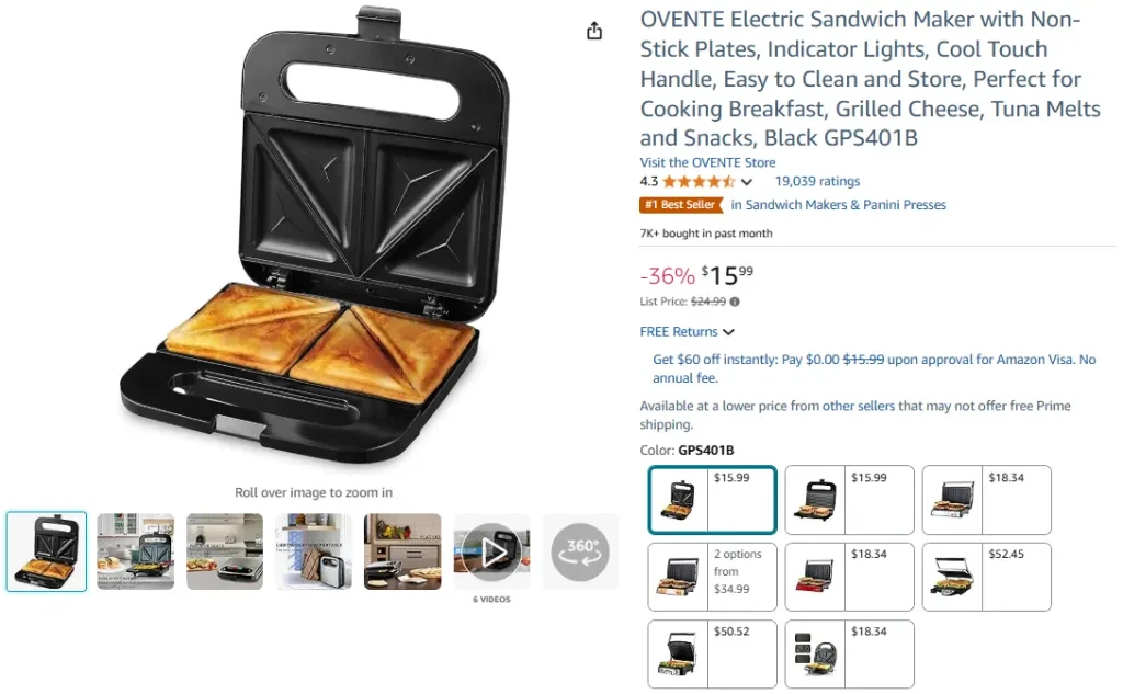 OVENTE Electric Sandwich Maker