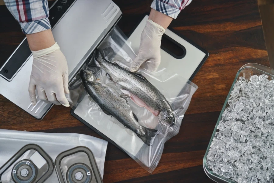 Preserving Fresh Trout Fish in a Plastic Bag with a Vacuume Sealer