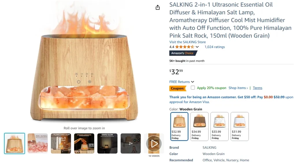SALKING 2-in-1 Ultrasonic Essential Oil Diffuser