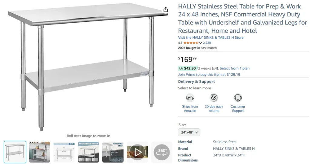 Stainless Steel Table for Prep & Work