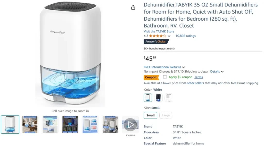 TABYIK 35 OZ Small Dehumidifier for Room and Home