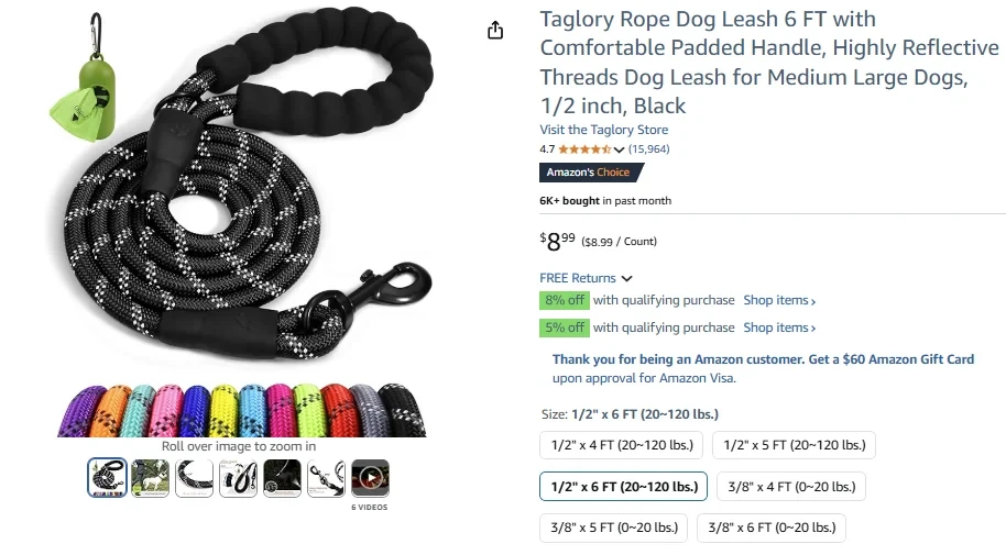 Taglory Rope Dog Leash