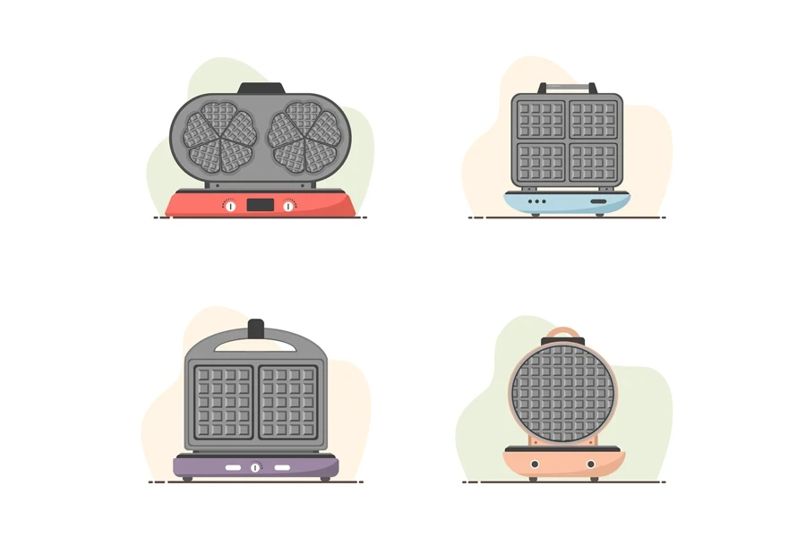 Two waffle makers on white background in flat cartoon style