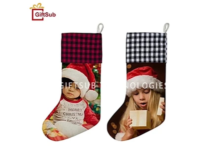 White Polyester Personalized Santa Gift Socks