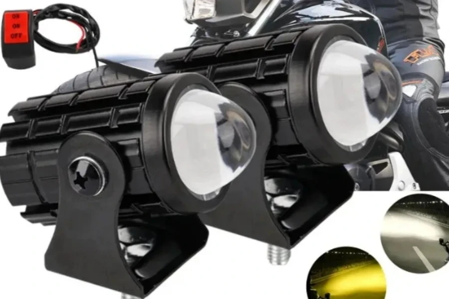 White Yellow High Low Beam Dual Color LED Motorcycle Spotlight