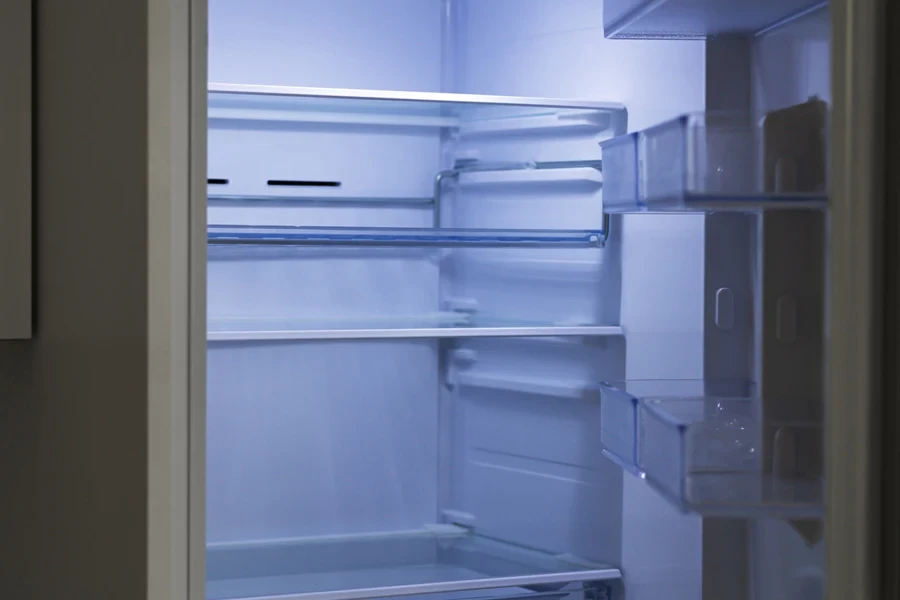 open freezer with multiple slabs