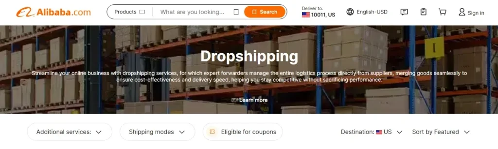 Shipping option for dropshipping on Alibaba.com Logistics Marketplace