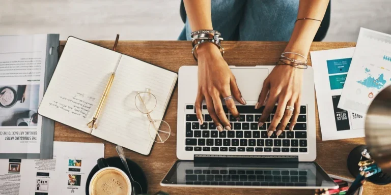A businesswoman doing side hustles remotely