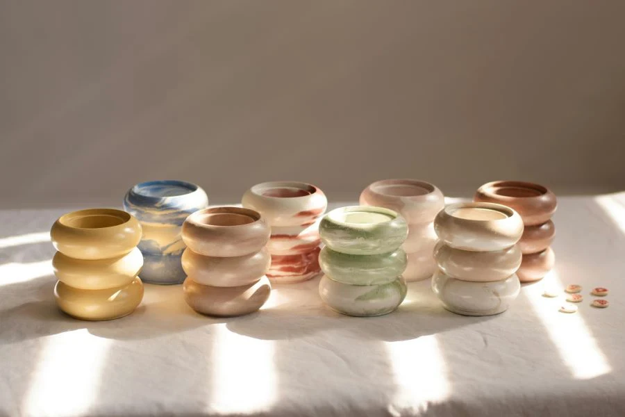A collection of ceramic decor on a table