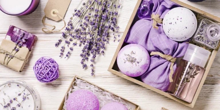 A lavender gift set with multiple items