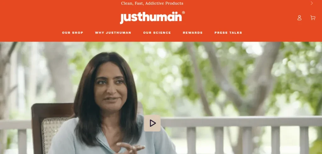 A screenshot of Justhuman’s homepage