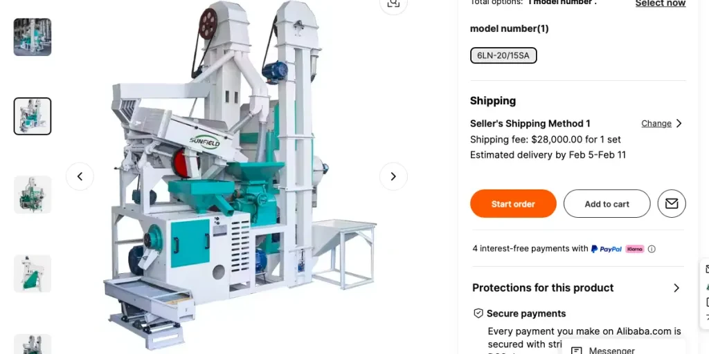 An industrial rice milling machine as shown on Alibaba.com