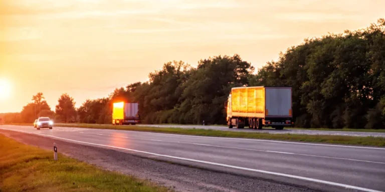 Cargo trucks delivery shipments in the evening