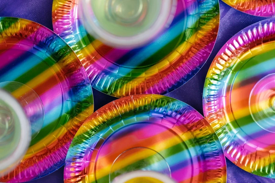 Carnival Colored Plates on the Table