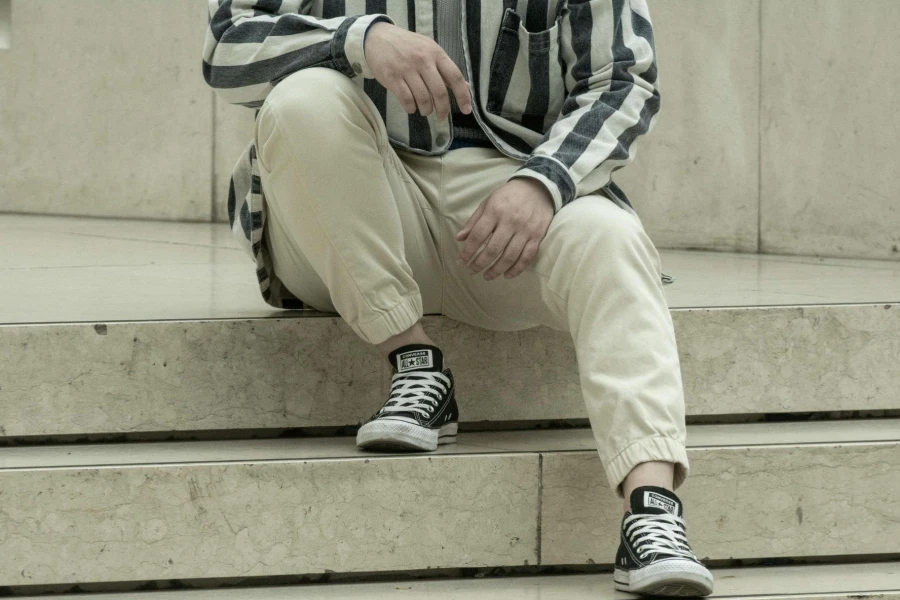 Casual Style With Striped Shirt on Marble Steps