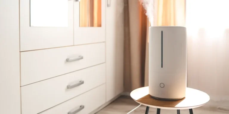 Modern air humidifier on table in living room