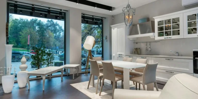 Modern apartment with glass doors showing beautiful outdoor scenery