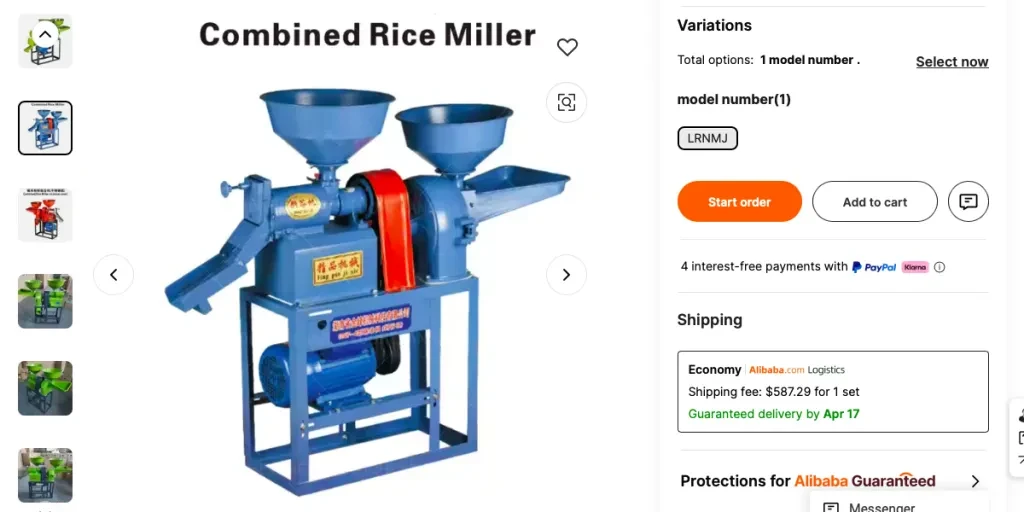 Screenshot of combined milling and grinding machine as shown on Alibaba.com