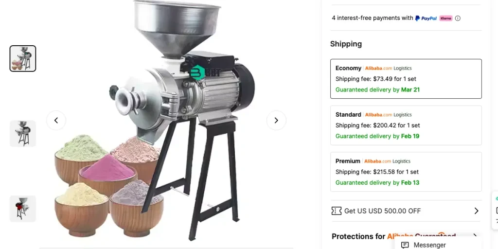 Screenshot of commercial rice and grain grinder as shown on Alibaba.com